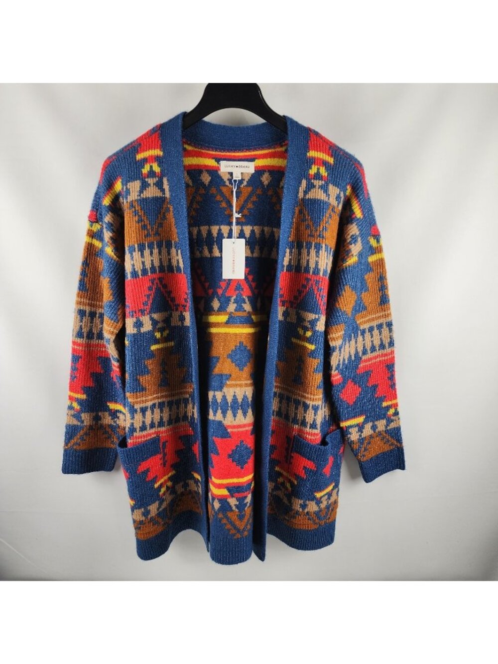 Lucky Brand Sweater Women Large Multi Southwestern Aztec Print Open Cardigan NWT